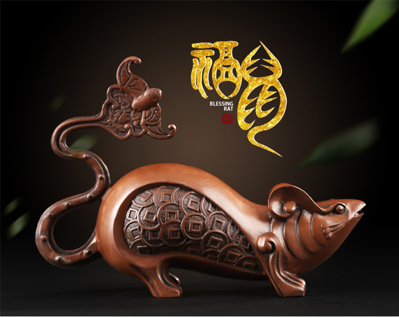 礼品.摆件紫铜十二生肖摆件福鼠老鼠摆件生日礼物创意摆件装饰品