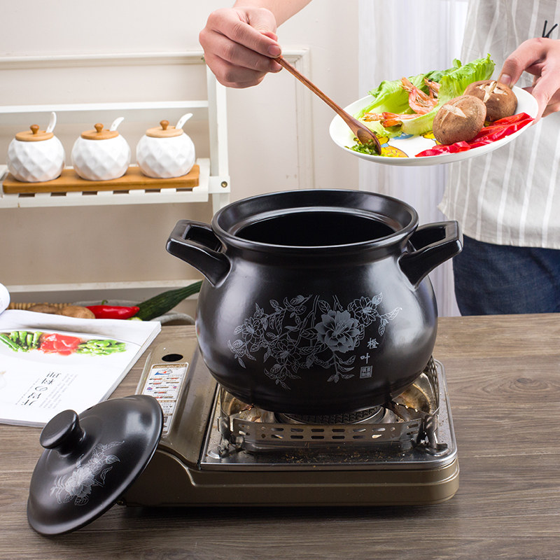 橙叶砂锅炖锅陶瓷明火小沙锅汤煲粥养生耐高温耐热煲汤锅燃气家用_不