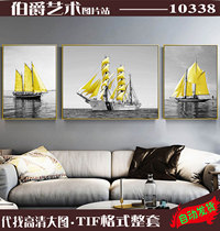 Modern new Chinese Nordic hand-painted abstract sailing ship scenery HD decorative painting aisle entrance hanging painting material download