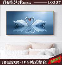 Hand-painted abstract blue Swan Lake sofa background hanging painting bedroom entrance material picture HD download