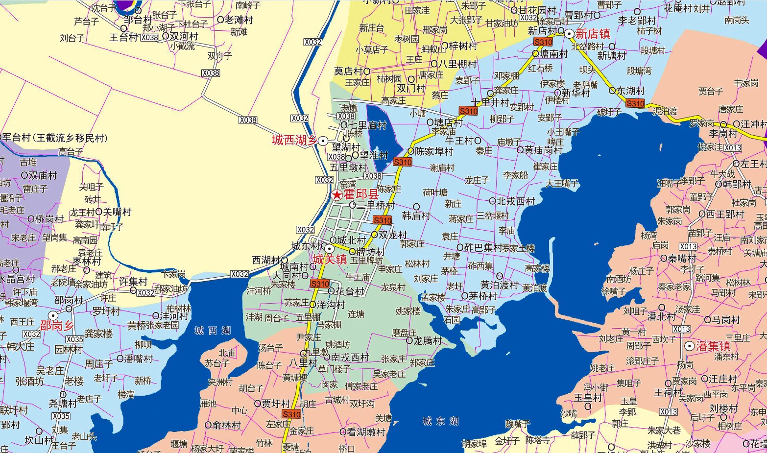 2019年1月安徽省六安市霍邱县交通旅游行政乡镇村落分布地图