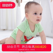 Baby triangle romper summer newborn mens short-sleeved thin baby one-piece cotton crotch-opening womens clothes summer