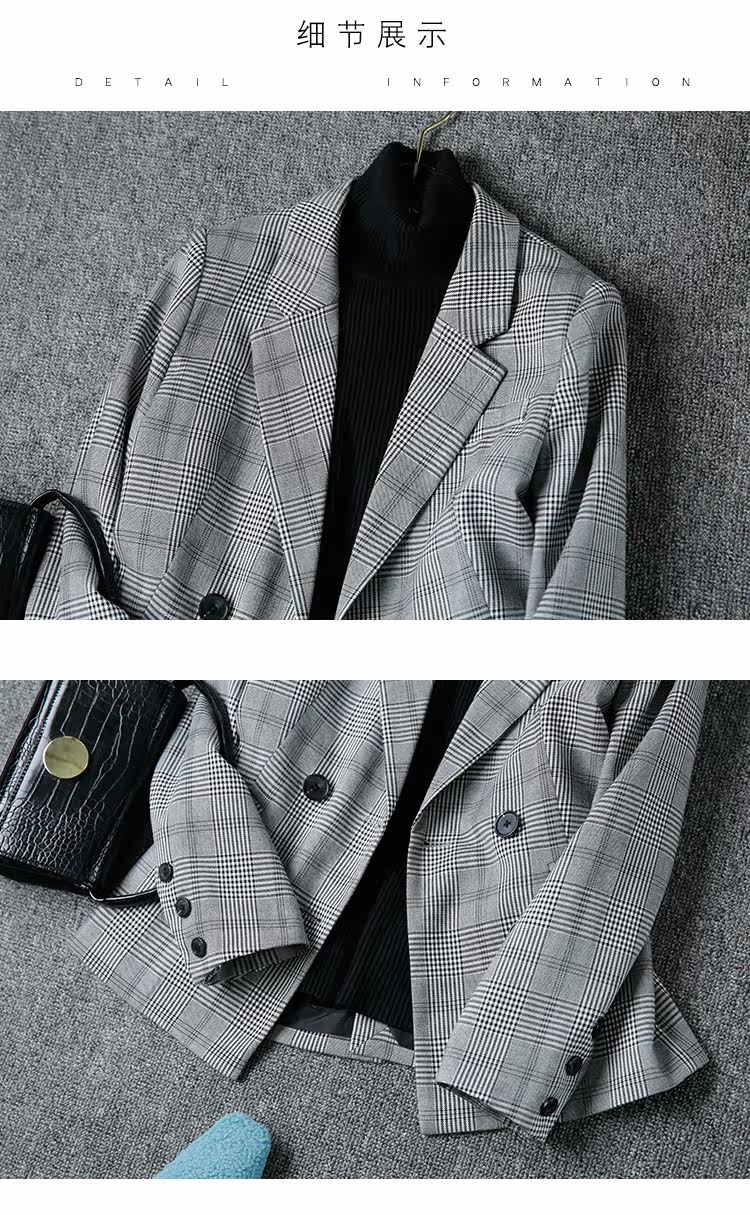 迷宫自制职业轻奢浅灰色格纹小西装外套女时尚春季2022年新款f262