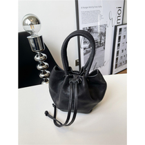 FTM $new niche design black sheepskin corset mouth basket shape fashion personality ladies handbag shoulder bag