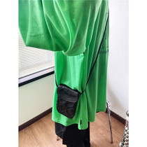 FTM $new dark black vegetable tanned scrumpled lambskin mobile phone bag casual men and women general shoulder bag shoulder bag