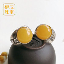 Baltic amber beeswax ring S925 silver inlay optimization retro living mouth mens and womens ring first jewelry