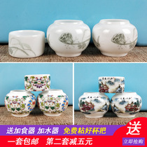 New high white glaze Indigo chin lark bowl bird porcelain bowl food bowl hibiscus Bird yellow bird hemp material porcelain cup