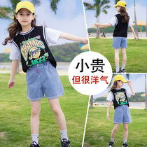 Girls summer suits western style suits girls childrens fashionable net red sports sweat-absorbing summer 6 short-sleeved 7 trendy clothes 8 years old 9