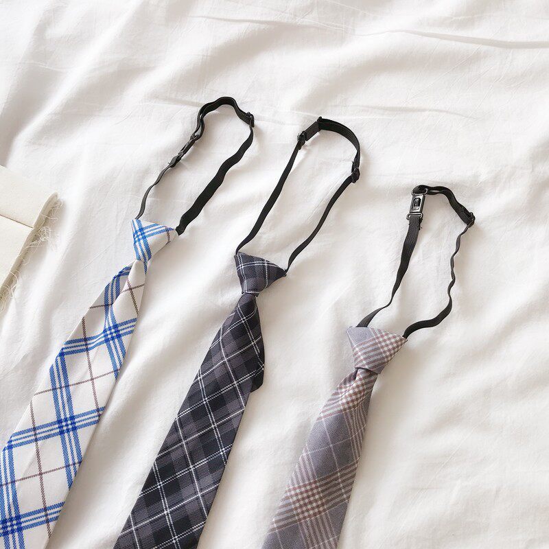 7335#实拍~实价2019新款女装韩版网红超火百搭学生格子卡扣领带