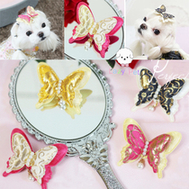 Lazy Pet Korean Pet dog retro satin pearl two-tone butterfly hanbok hairclip address