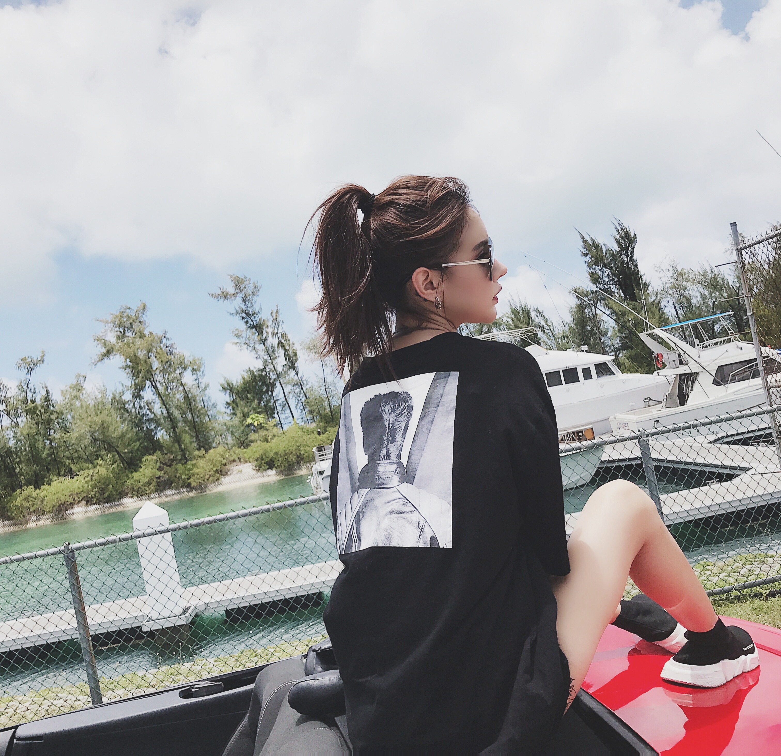 夏季新款韩版宽松圆领纯棉黑色人头印花t恤女