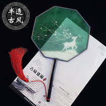 Chinese style palace fan female wooden handle Hanfu fan performance ancient style round fan dance fan classical translucent Chinese group fan