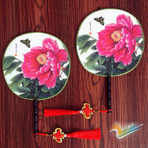 1 double-sided Chinese style classical group fan plus blue Phnom Penh Chinese knot blue and white porcelain dance craft fan