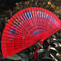 Red dancing fan double-sided pattern Spanish wooden fan dance fan cheongsam catwalk show fan wedding red fan