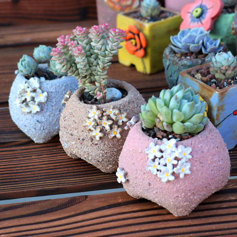 景德镇粗陶控型可爱浮雕雏菊创意多肉花盆