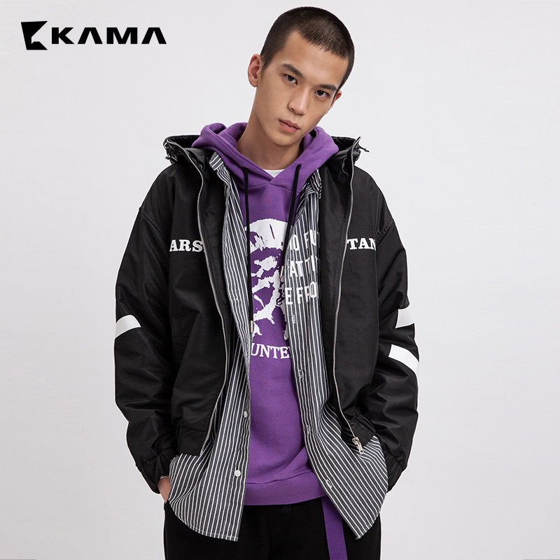 kama卡玛男士潮流印花图案连帽卫衣休闲外套