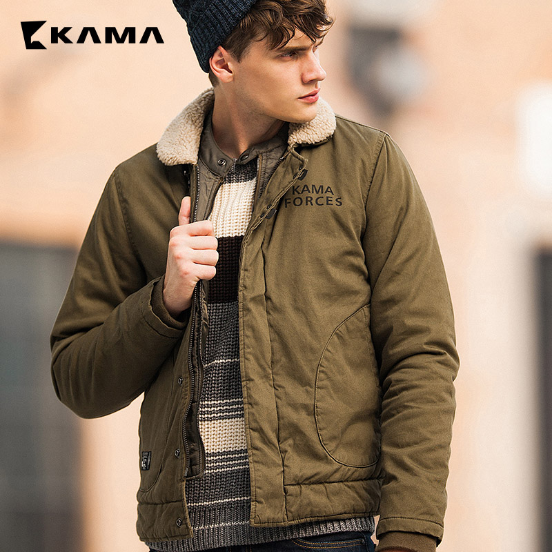 卡玛KAMA新款男士羔毛翻领棉衣棉服加厚保暖休闲外套2415706产品展示图1