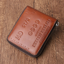 Original youth handmade retro men and women genuine leather wallet head layer cow leather YKK zipped short leather wallet leather fashion wind