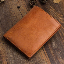 Original handmade retro headcoat Bull Leather Short Wallet for men and women Vertical Genuine Leather Money Clip Minimalist Style Youth