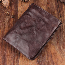 Pure Handmade Retro Folds Short leather wallet Head layer Bull Leather Male and female Vertical Gentle Youth Trends Light and thin
