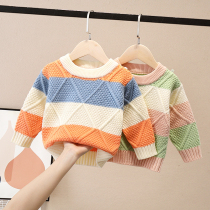 Boys sweaters autumn and winter new childrens coats 2020 Korean version of the color matching girls clothes childrens baby round neck knitwear