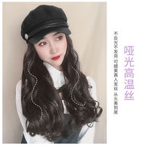 Hat wig female hair net Red Navy one fashion long curly hair big wave head cover navy hat full wig