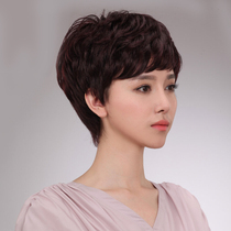 Real hair female short hair 100 mother wig real hair silk short curly hair Old Man hair set ol business feminine