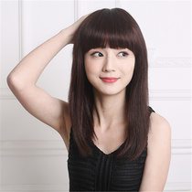 Wig womens long straight hair full head cover natural person hair temperament face collarbone hair shawl sweet hair set fashion