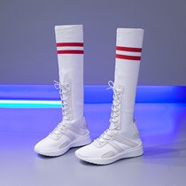 Net red elastic socks shoes women flat bottom 2019 spring and autumn new long tube Super fire tube Net red white sports thin