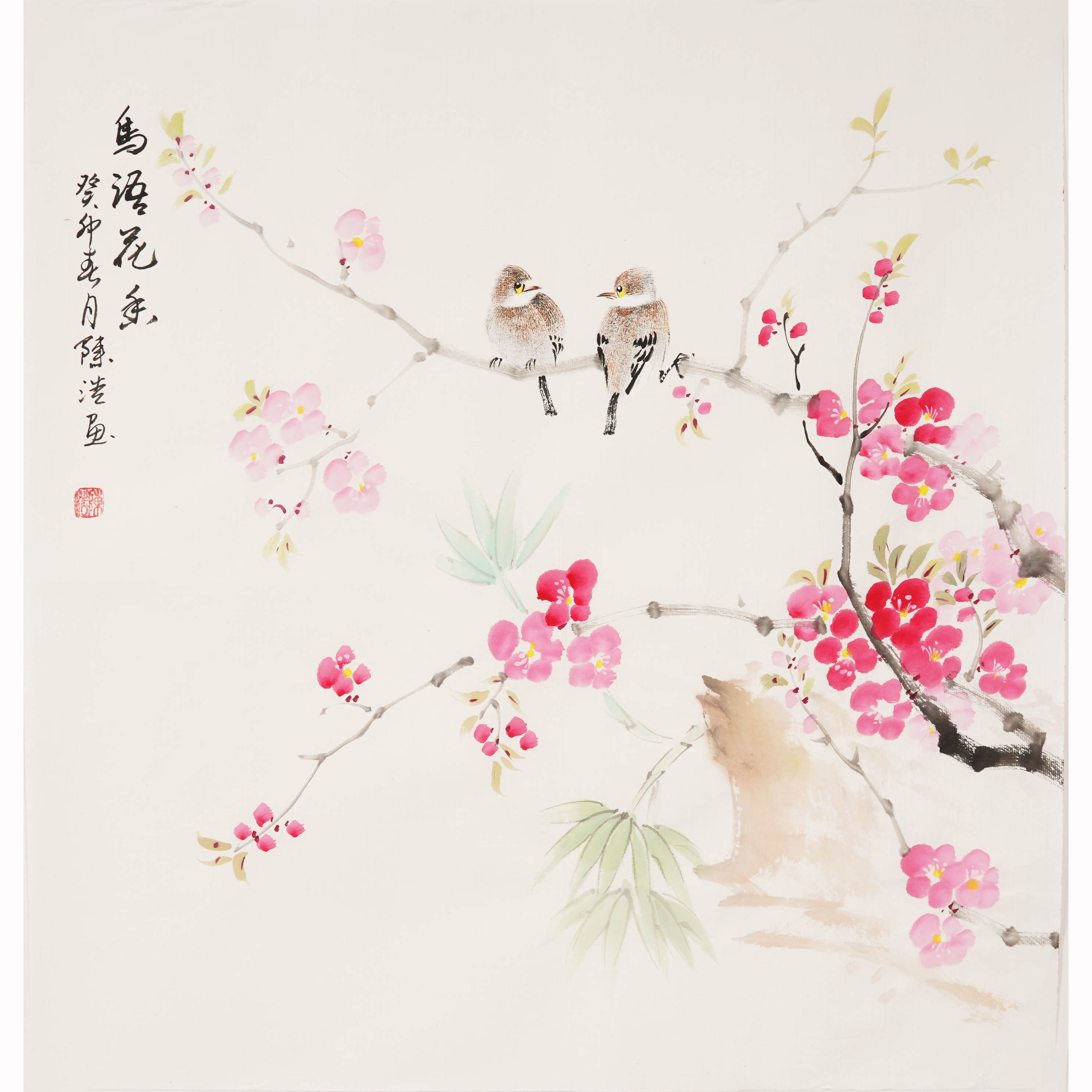 中式手繪花鳥國畫新中式風格客廳玄關掛畫50*52cm純手繪真跡