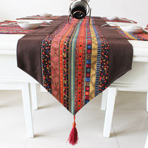 Ethnic style cotton linen patchwork table flag Brown double-layer table flag Inn tea table decoration cover hotel bed flag
