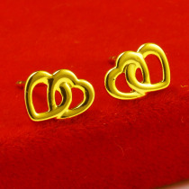 Gold earrings mens and womens love-shaped 18K gold 9999 full gold to send lovers and friends birthday gifts