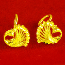 Gold earrings 9999 feet gold women send mother Peacock Phoenix pure gold earrings