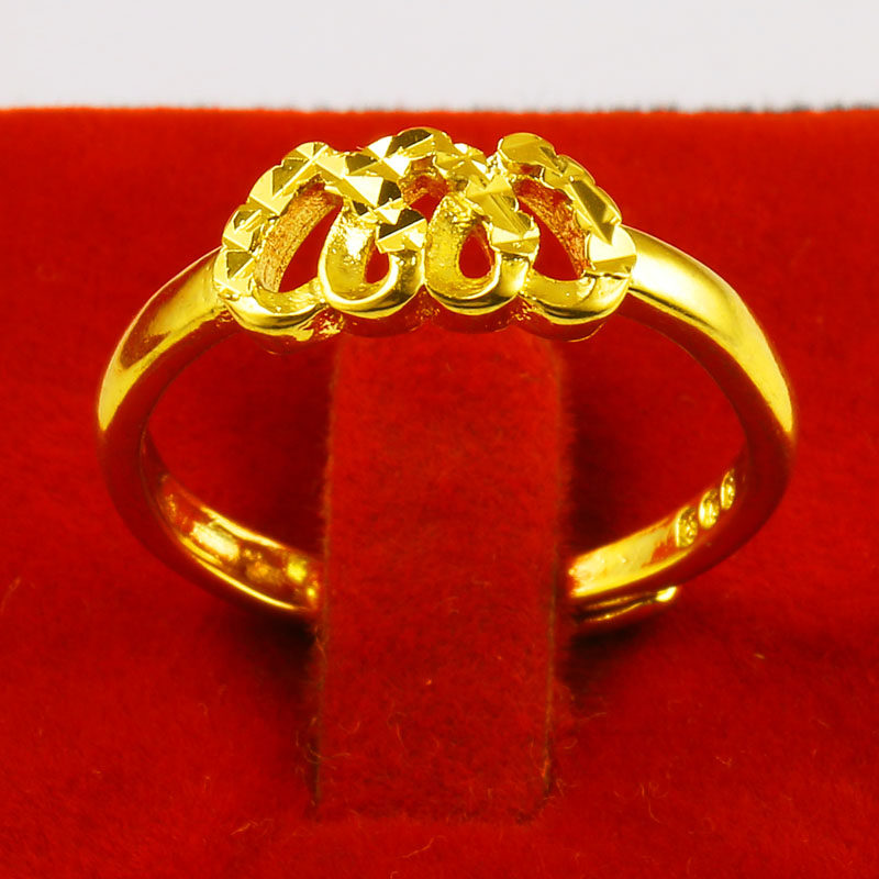 正品黄金戒指9999足金女款爱心形新款时尚心心相印送情人女友礼物