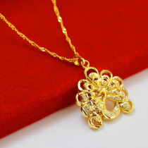 Do not fade gold necklace women gold plated 24k pendant Golden Phoenix Peacock open screen pendant wedding jewelry gift