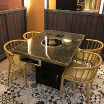 Theme restaurant Marble hot pot table Intelligent smoke-free barbecue table Custom self-service barbecue small hot pot one-piece table and chair