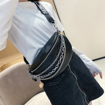 Europe and America pu soft leather Women bag chest bag zipper tide cool fashion ladies running bag soft leather chain bag shoulder shoulder bag