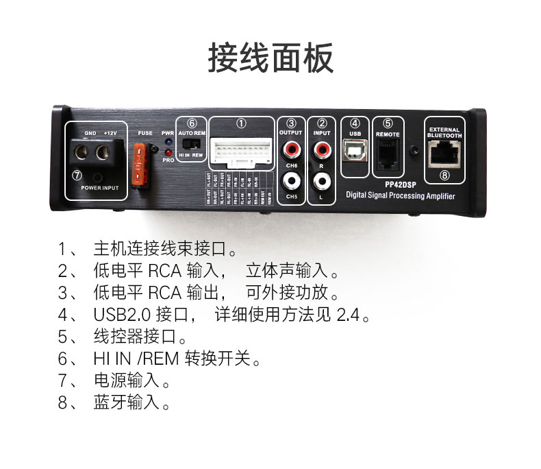 dsp后面的插口图,dsp插口图解 德国伊蔓eiman pp42 dsp功放块板4声道车载四路汽车音响改装