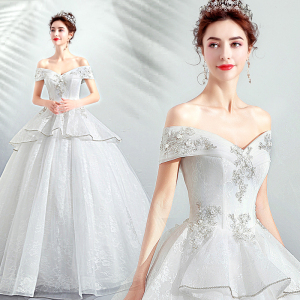 Angel wedding dress elegant luxury lace shoulder bride dress