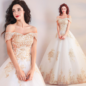 Luxury Embroidery Princess Bride Word-for-Word Wedding Dresses 