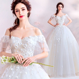 Bright Crystal French Romantic Shoulder Princess Bride Dresses  