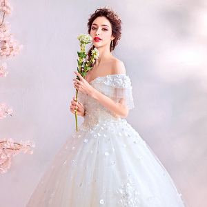 Bright Crystal French Romantic Shoulder Princess Bride Dresses  