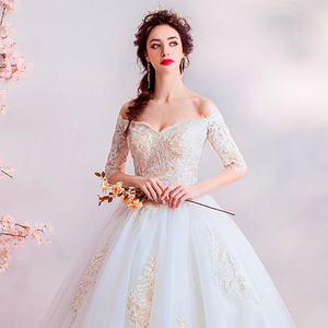 embroidery noble princess bride shoulder Princess Wedding Dress 