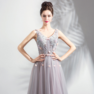 Marriage Fairy Petals V-neck Banquet Bridesmaid Evening Dress 