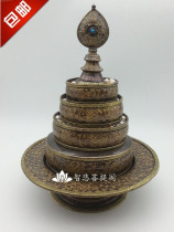 Nepal pure hand-carved red copper gilt gold man tea Roman tea tray thirty-seven piles of medium