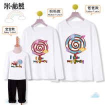 Parent-child family of three four female treasure Spring Autumn new children cartoon long sleeve T-shirt base shirt loose top