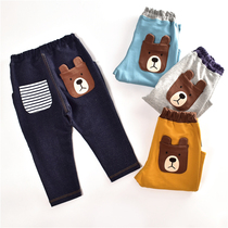 Baby pants autumn new men and women Baby Back pocket cartoon casual pants boys stretch thin super soft jeans
