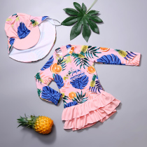 Childrens swimsuit Womens one-piece girl long sleeve sunscreen Baby Baby Baby swimsuit skirt flat corner middle child diving suit