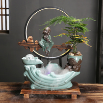 Creative fish tank running water ornaments Light circle reverse flow incense burner Lucky living room indoor desktop decoration Opening housewarming gifts