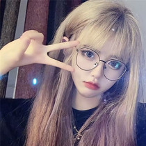 Irregular personality Net red anti-blue glasses female Korean wave small frame metal flat mirror male myopia eye frame